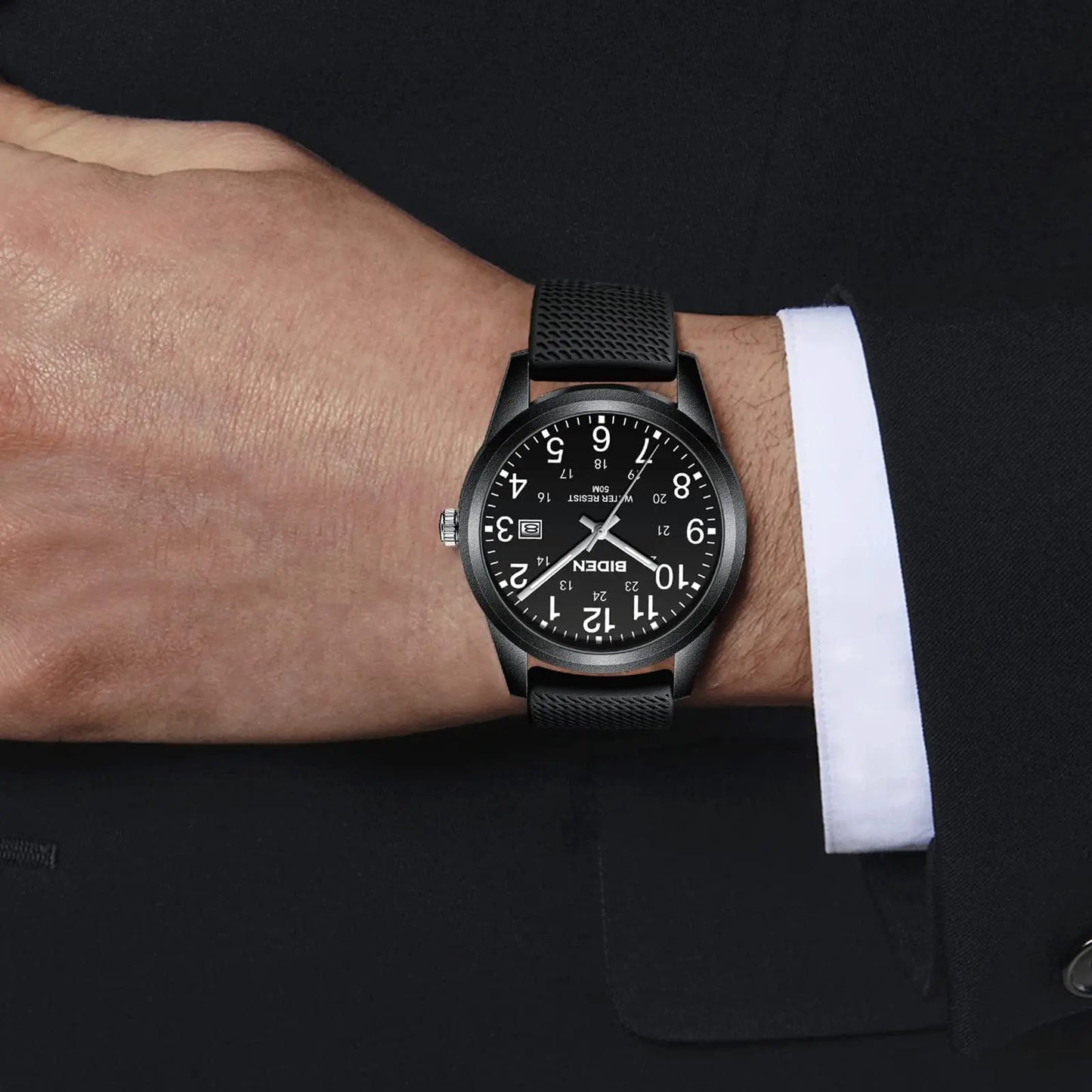 BIDEN Simple Casual Men's Quartz Watch Digital Edition Waterproof Calendar Luminous Silicone Strap Comes with Watch Box