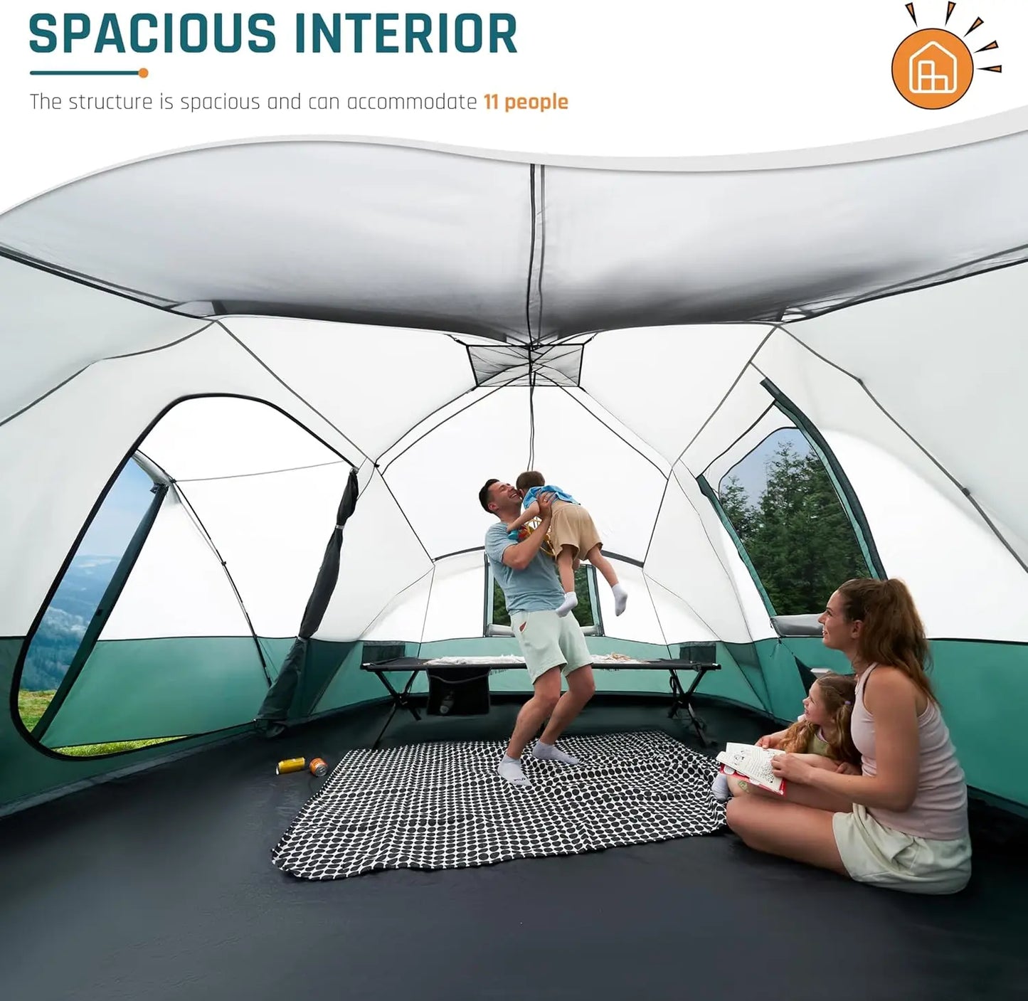6/8/10/11 Person Camping Tent with Porch Family Tents for Camping Big Dome Tunnel Tent Includes Rainfly, Easy Setup Large Tents