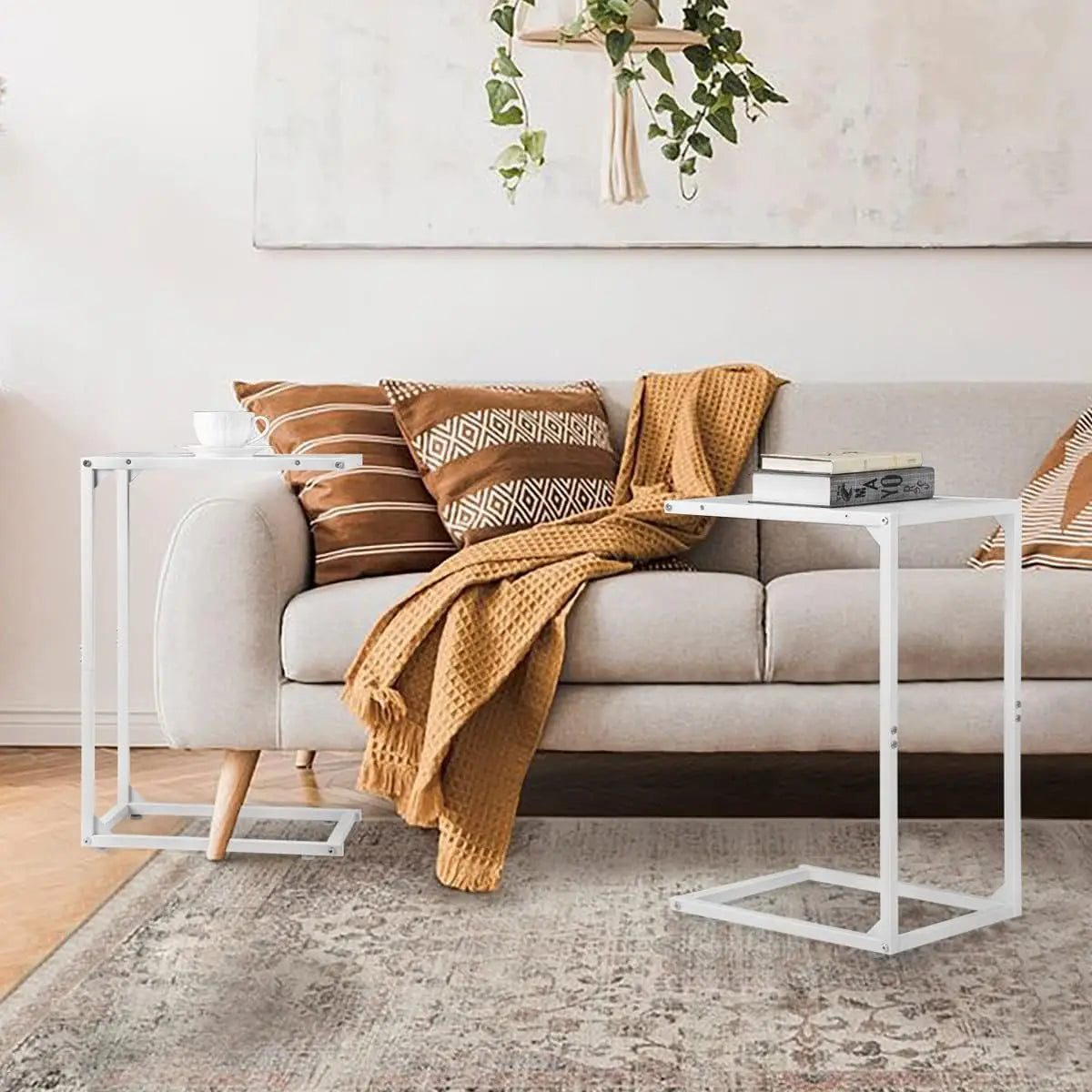 2-piece set of C-shaped coffee table, snack side table, sliding sofa table, living room, bedroom