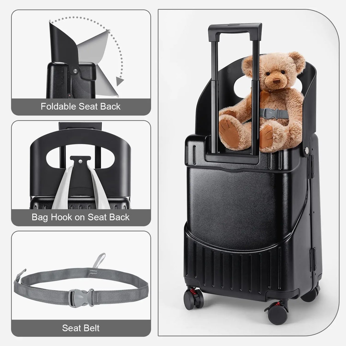 Mrplum Ride On Luggage With Seat For Kids&Adults With Seat Belt,Hard Shell Lightweight Rolling Spinner Wheels Travel Luggage