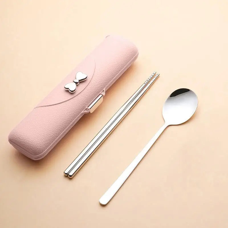 2/3PCS stainless steel portable cutlery student outdoor good-looking Korean spoon fork and chopsticks storage box gift set