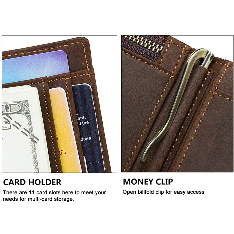 CONTACT'S men RFID Genuine Leather Card Wallet Slim Bifold  Money Clip Mini Purse Women Men Money Coin bag card holder pocket