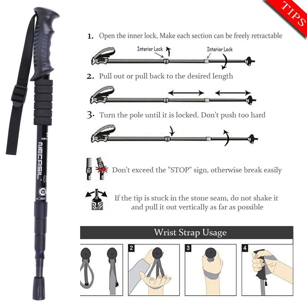 2pcs/lot Trekking poles hike walking stick nordic walking cane Aluminum ski camp telescopic baton outdoor hiking poles crutches