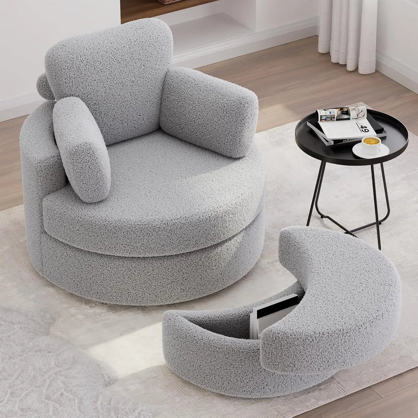 Swivel Accent Chair,Swivel Chair with Ottoman, Cuddle Chairs Round Lounge Sofa Chair with Pillow, 360° Swivel Chairs Corduroy