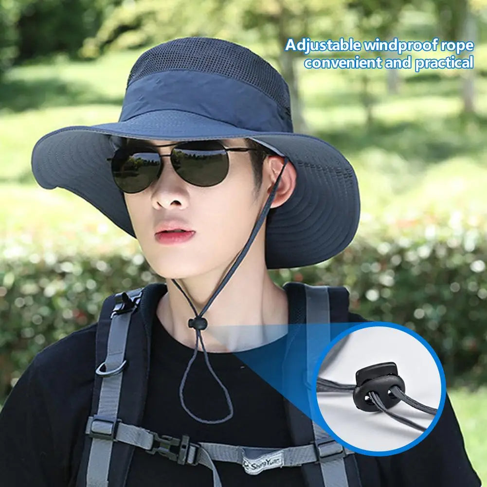 Summer Cool Mountaineering Cap Mesh Breathable Men Sun Hat Large Brim Outdoor Visors Fashion Male Fisherman Hats