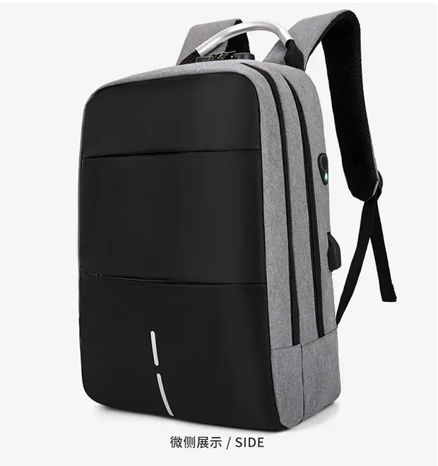 Men's Waterproof Patchwork Backpack Fashion Password Lock Anti-theft USB Travel Sports Charging Business Computer