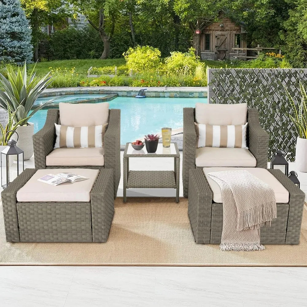 Patio Furniture Set Conversation Set All Weather Wicker Furniture 4 Pieces Sectional Sofa Set with Tempered Glass Coffee Table