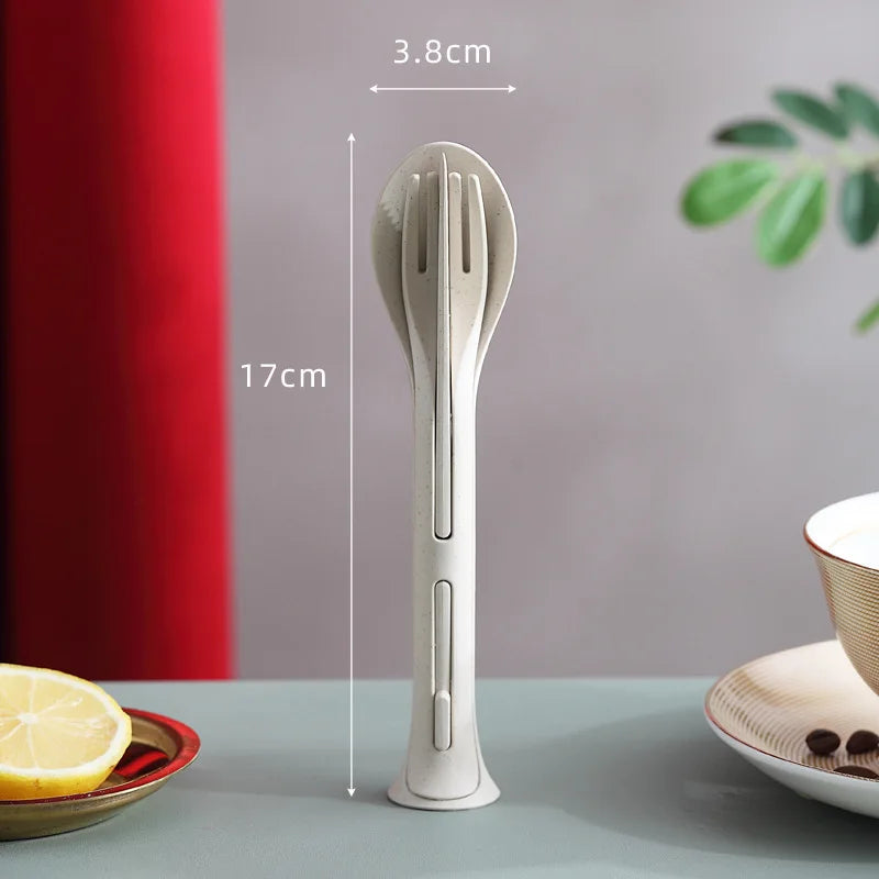 Portable Cutlery Set 3 In 1 Travel Reusable Cutlery Set Japan Style Wheat Straw Knife Fork Spoon Dinnerware Kitchen Tableware