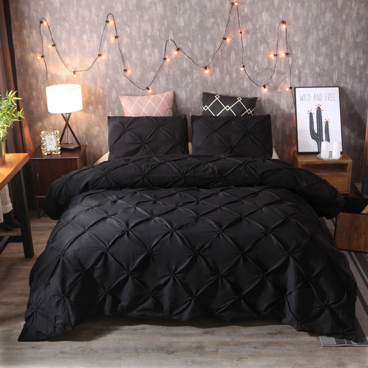 100% Egyptian Cotton Pinch Pleated Textured 3 Piece Duvet Cover with Zipper Closure & Corner Ties Bedding Set with Pillowcase