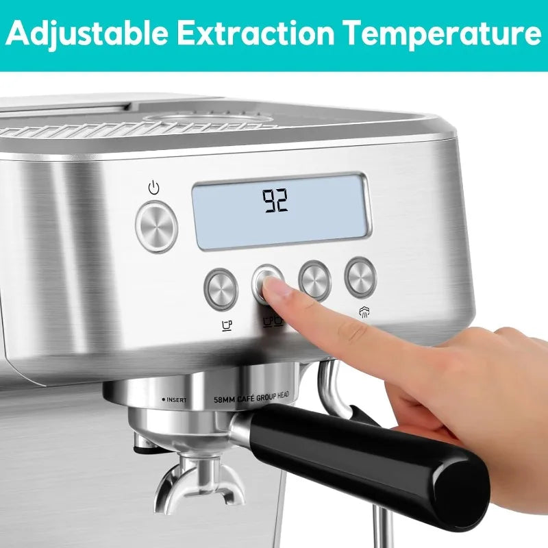 Espresso Machine with LCD Display, Barista Cappuccino Maker with Milk Frother Steam Wand, Adjustable Extraction Temperature