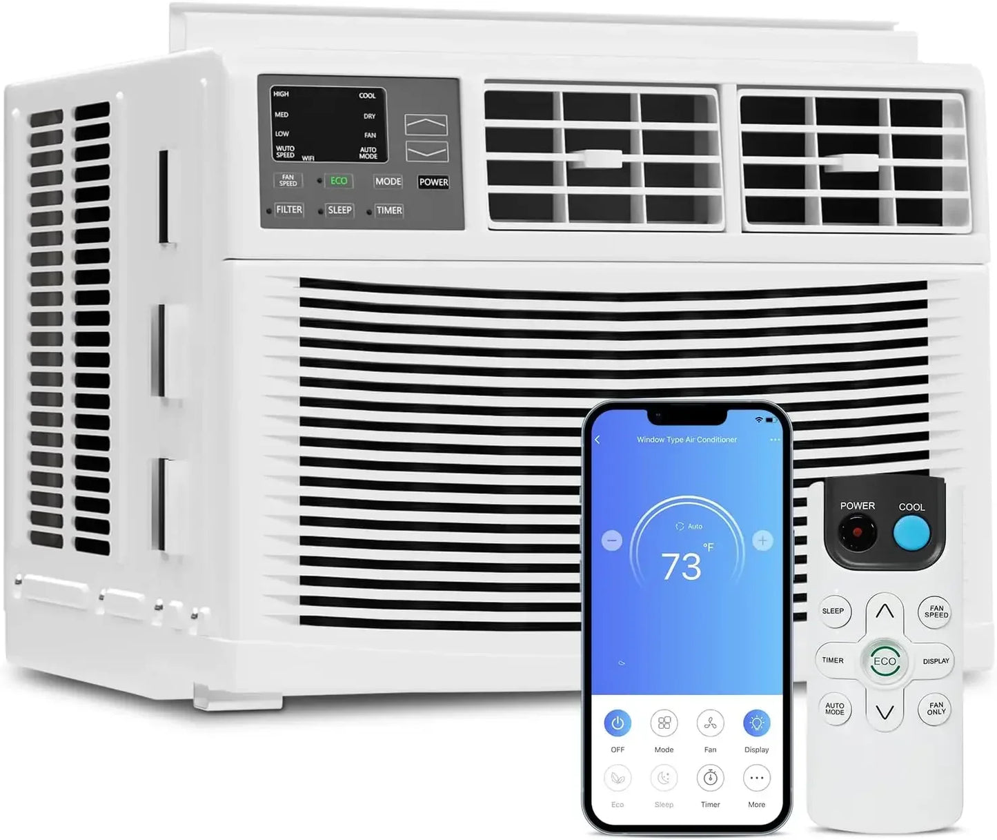 8000 BTU Window Air Conditioner with Remote, 6 Modes-Cool, Dry, Auto-Restart, Fan, Sleep, Ideal for Rooms Up To 350 Sq. Ft.