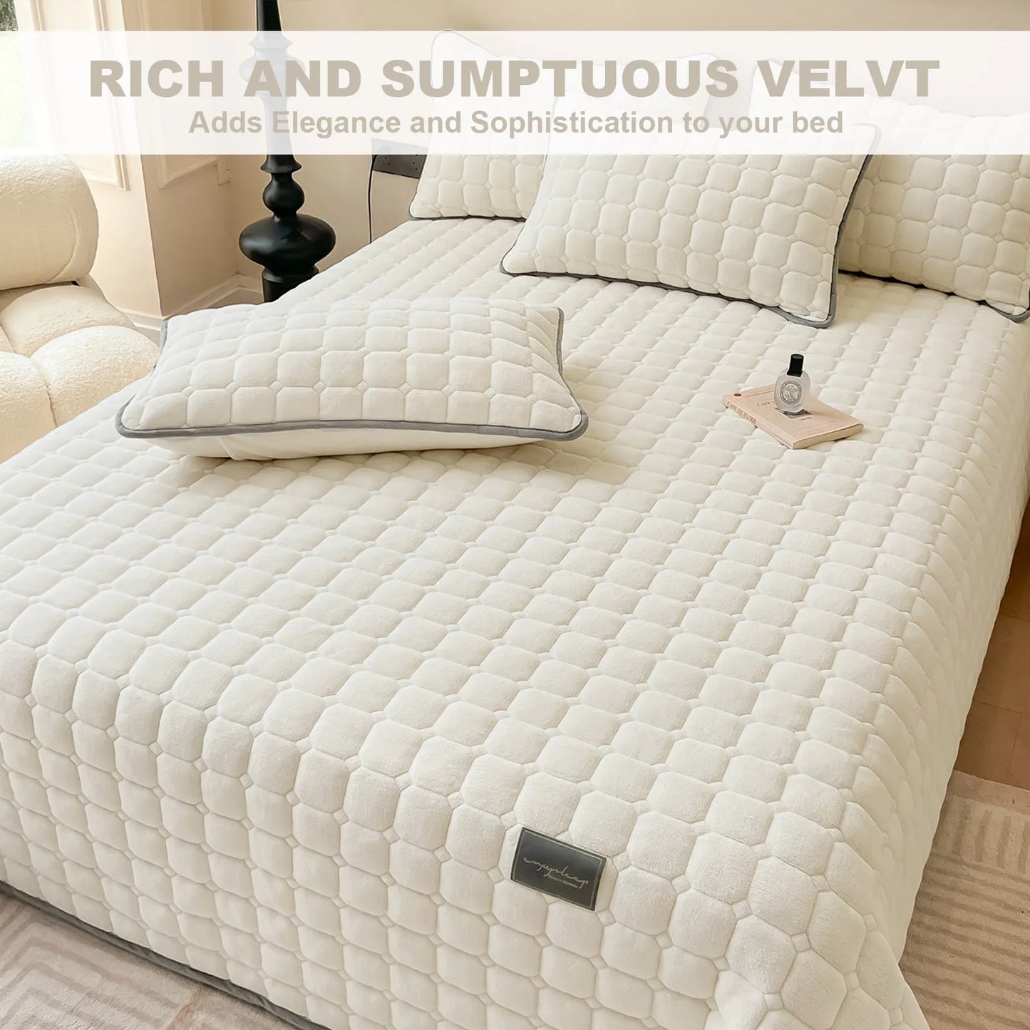 Luxury Velvet Quilt Set King Size Lightweight Velvet Comforter Set Oversized Bedspread Coverlet Quilted Bedding Set 2 Pillowcase