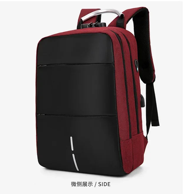 Men's Waterproof Patchwork Backpack Fashion Password Lock Anti-theft USB Travel Sports Charging Business Computer
