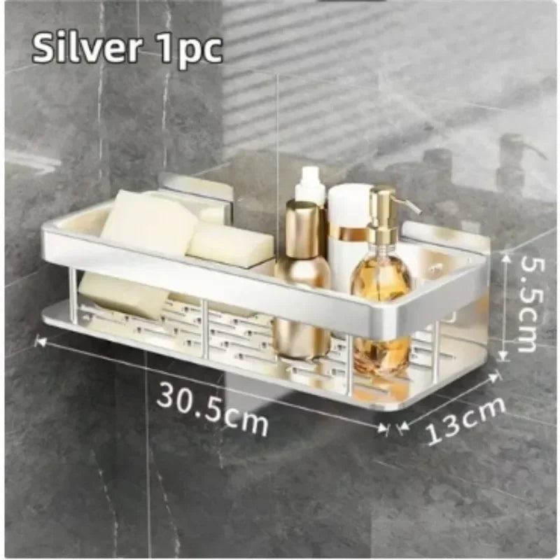 NoDrill Bathroom Storage Shelf Bathroom Perforation-free Square Basket Washstand Space Aluminum Storage Rectangular Wall Hanging