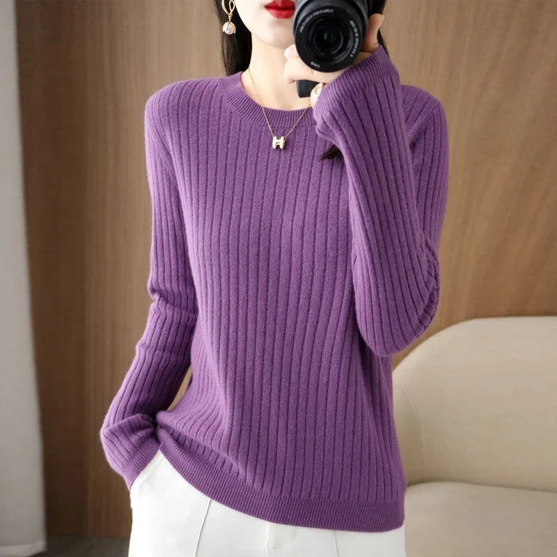 women Sweaters Autumn Winter Long Sleeve Pullovers O-neck Stripe Warm Pullover Korean Fashion Bottoming Shirts Loose Jumper