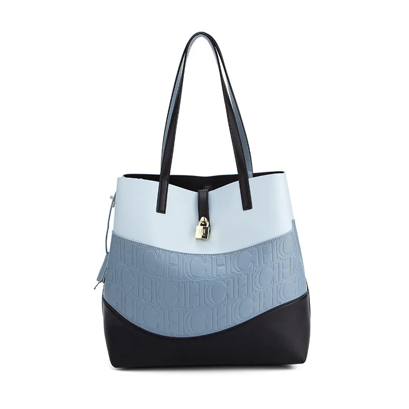 CH Versatile Trend Tote Bag Leather Solid Color Splicing Large Capacity Crossbody Bag Simple Fresh Style Commuting Shoulder Bag