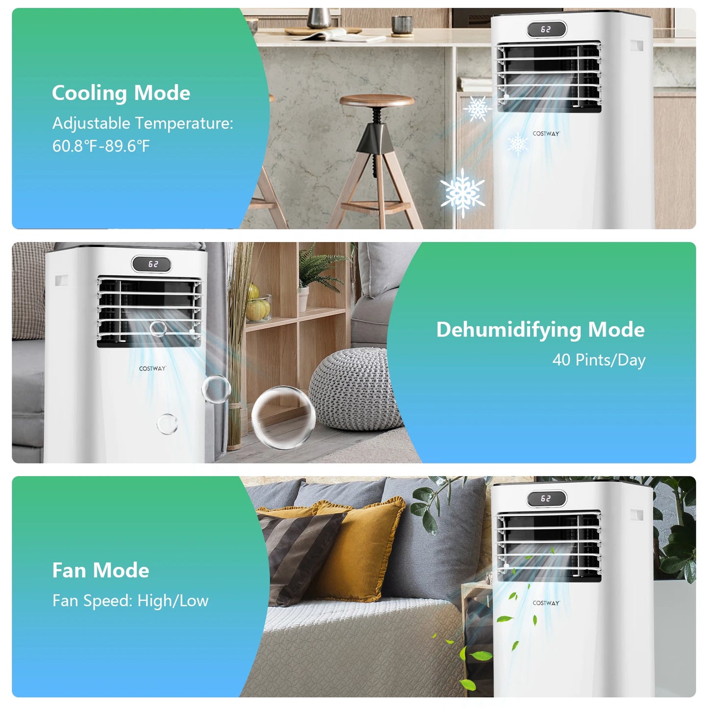8000 BTU Portable Air Conditioner with Remote Control 3-in-1 Air Cooler w/ Drying