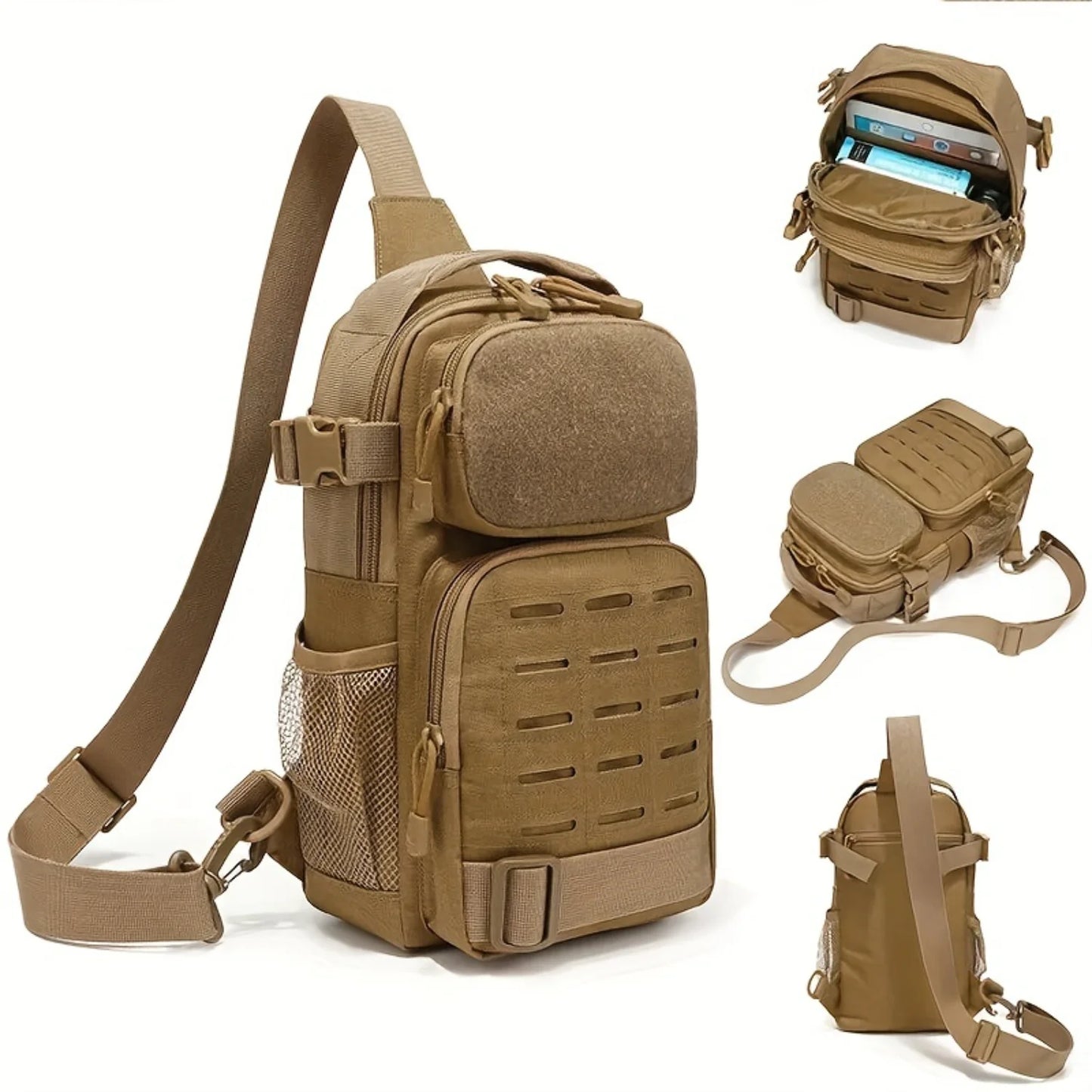 1pc Solid Color Chest Bag, Molle System Shoulder Backpack For Men And Women For Traveling, Hiking, Walking