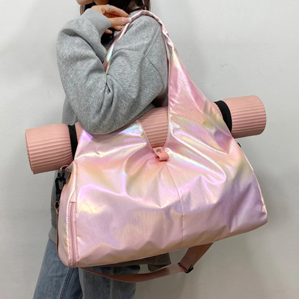 Women Dance Crossbody Bag Large Capacity Pearlescent Gym Satchel Bag with Shoe Compartment Dry Wet Separation Outdoor Simple Bag