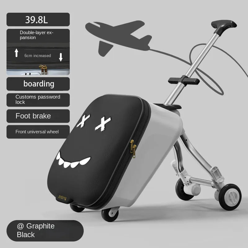 New Children's Luggage Can Sit Ride on Trolley Luggage Foldable Suitcase Brake Wheels Baby Suitcase Trip Cabin Carry-Ons