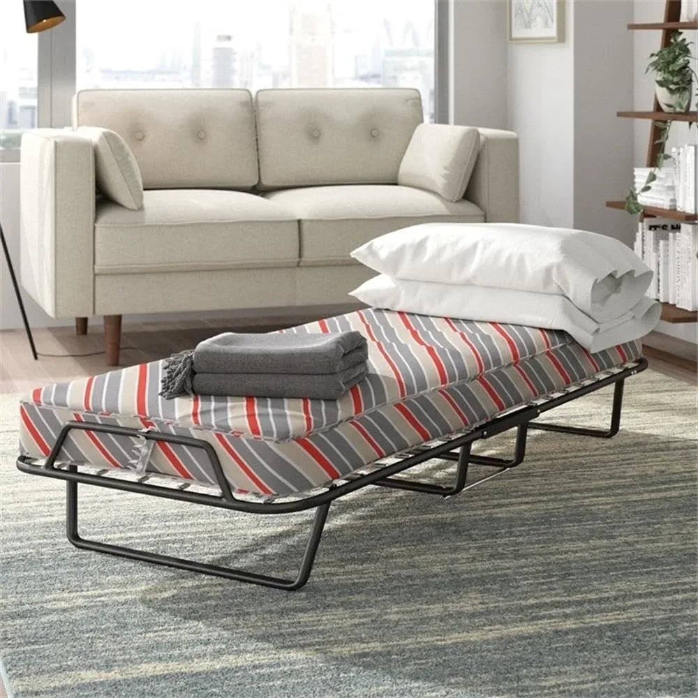 Folding Bed Frame with Memory Foam Mattress，Crafted from a Metal frame with Firefoam Mattress，Folding Bed Frame