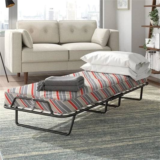 Folding Bed Frame with Memory Foam Mattress，Crafted from a Metal frame with Firefoam Mattress，Folding Bed Frame