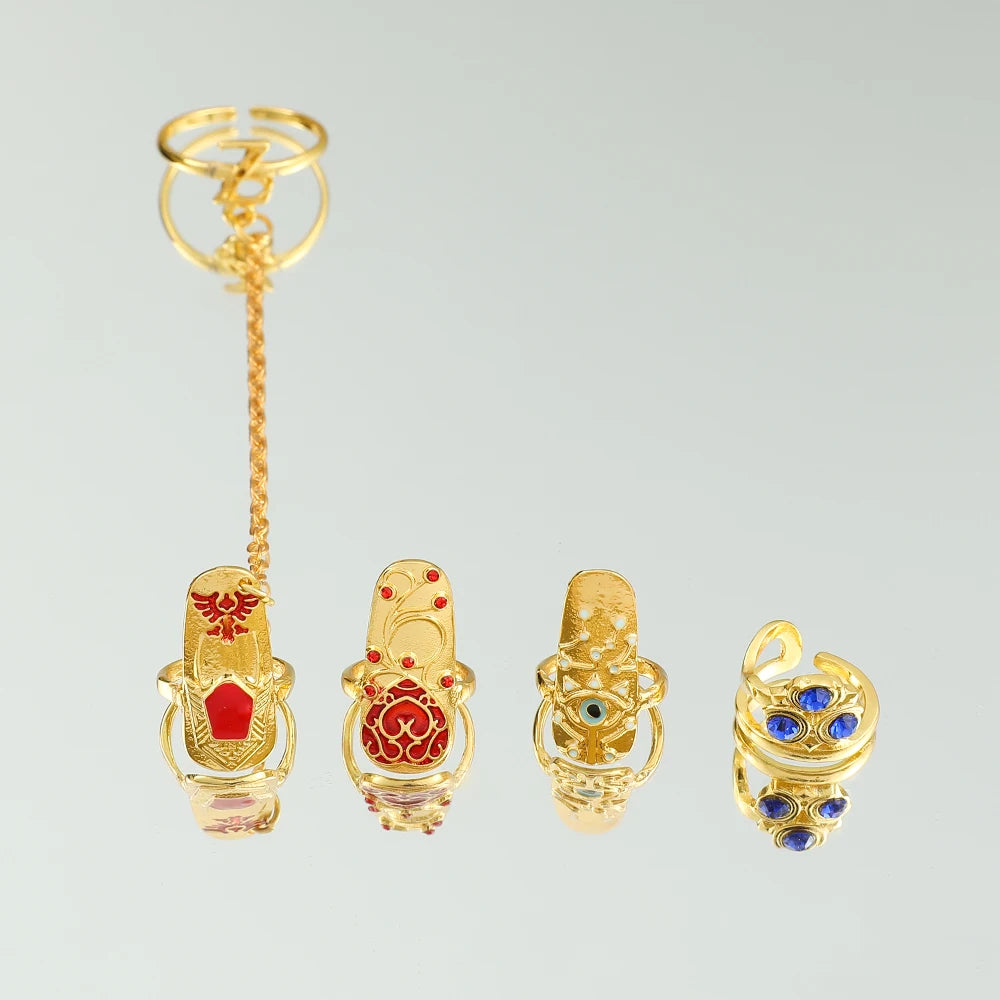 Game The Legend of Nail Ring Set Gold Plated Ring for Women Girl Trend Party Jewelry Tears of the Kingdom Accessories