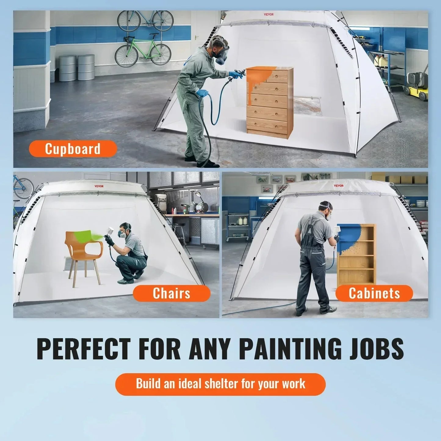 VEVOR Paint Booth Shelter Portable 7.5x5.2x5.2/10x7x6ft Foldable Spray Painting Tent for Furniture Craft Project DIY Hobby Tool