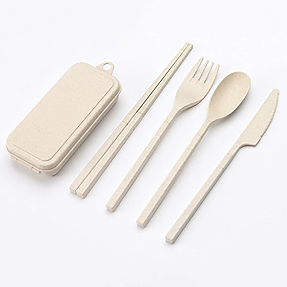 Wheat Straw Portable Tableware Knfe Fork Spoon Chopsticks Dinnerware Set with Storage Box Detachable Travel Cutlery for Student