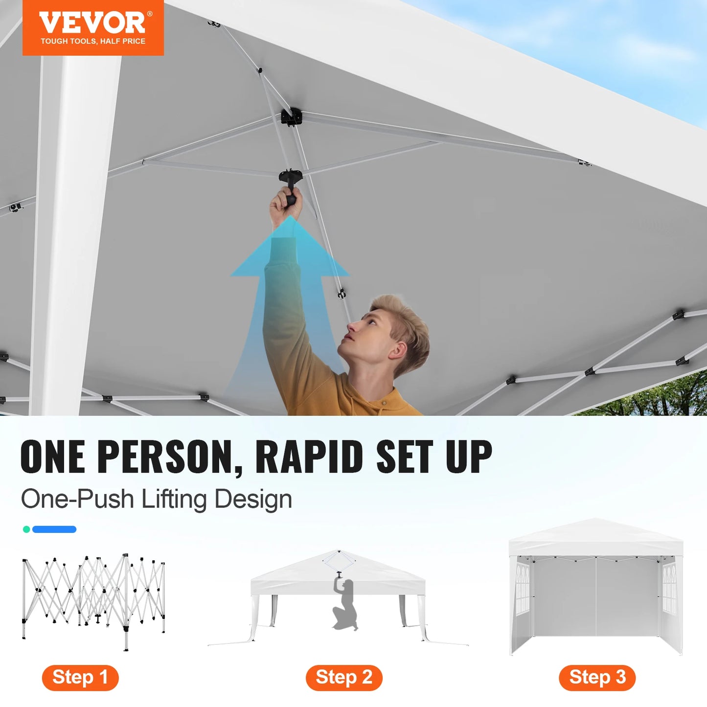 VEVOR Pop Up Canopy 10x10ft Instant Gazebo Tent Portable Easy Up Canopy 3 Height Settings Outdoor Sun Shelter for Vendor Events