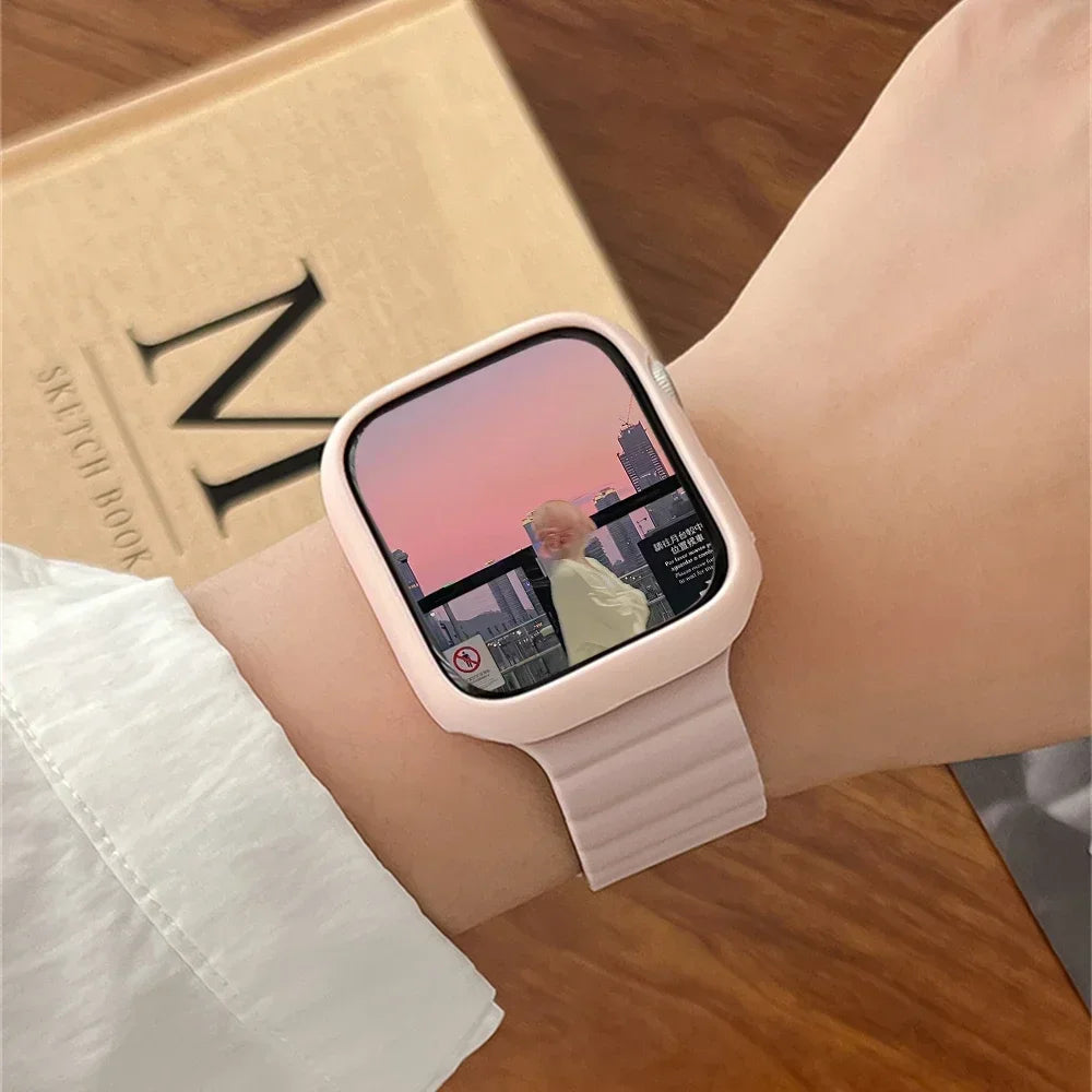 Korean Cute Silicone Strap + Case For  Watch Band 44mm 45mm 49mm 42mm 40/38mm 41MM Women Bracelet For iWatch 9 7 8 6 5 4 SE