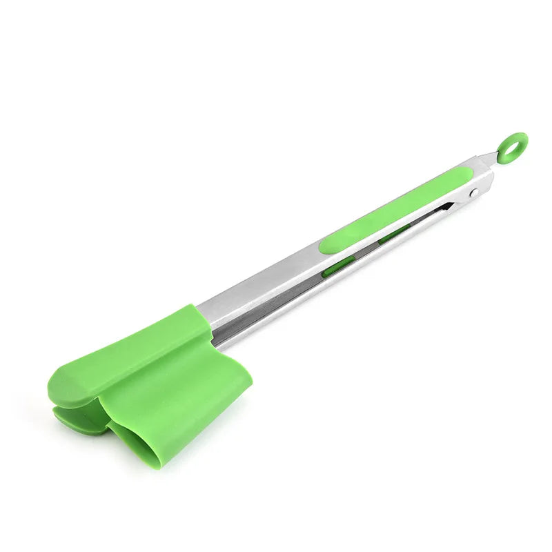 2-in-1 Silicone Food Clip Integrated Bread Clip Retractable Fan-Shaped Cake Food Tongs Barbecue Tongs Kitchen Tools
