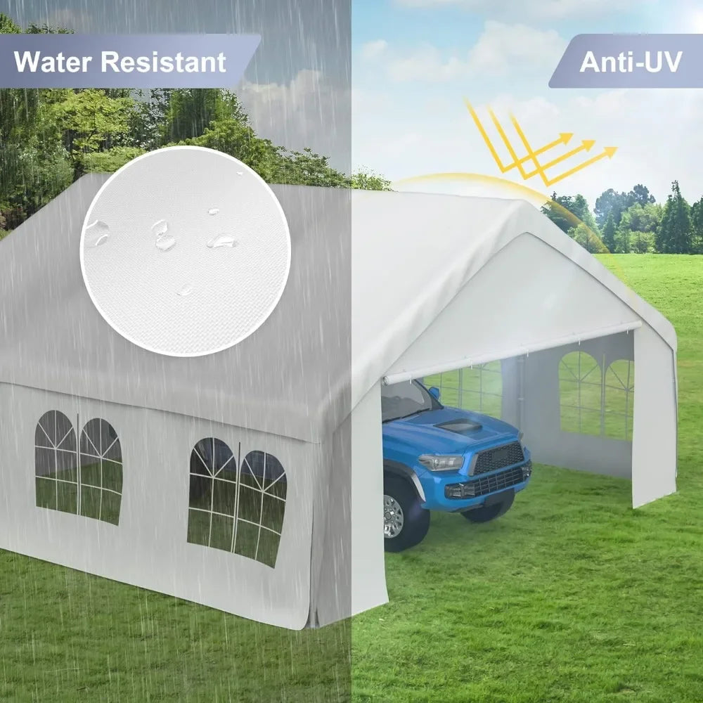 Gazebo Canopy Tent for Parties Heavy Duty 20'x20' Car Tent Metal Carport Portable Garage With Removable Sidewalls White Pergola