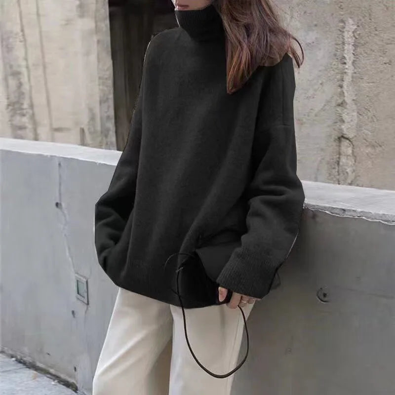 Lucyever Korean Women's Sweater Solid Casual Loose Turtleneck Sweaters Female Thickened Warm Knitted Pullover Autumn Winter 2024