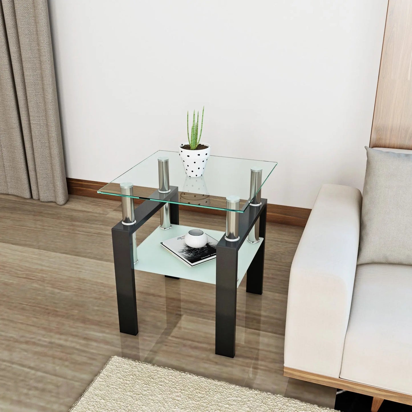 1-piece modern tempered glass coffee table, coffee table, living room square table, transparent/black/white