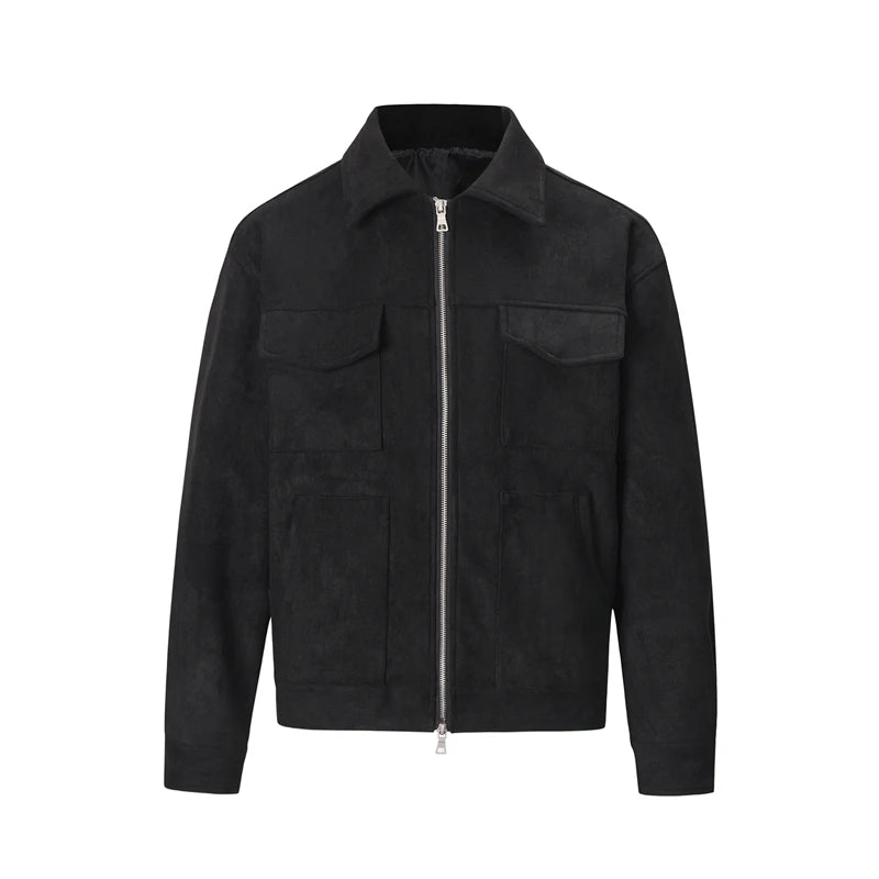 High Street Pockets Laper Zip-up Suede Thick Coat Mens Retro Solid Windbreaker Loose Winter Jackets Oversize Casual Clothes