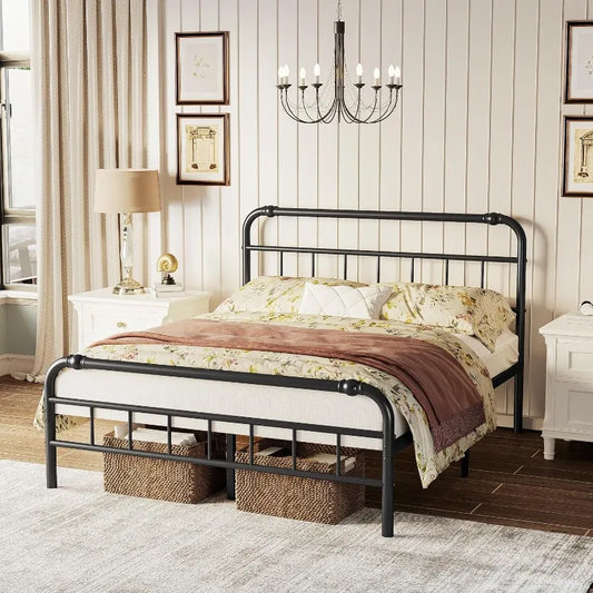 Metal Queen Size Bed Frame with Headboard and Footboard, 14 Inch High, 3500 Pounds Support, Non-Slip and Noise-Free