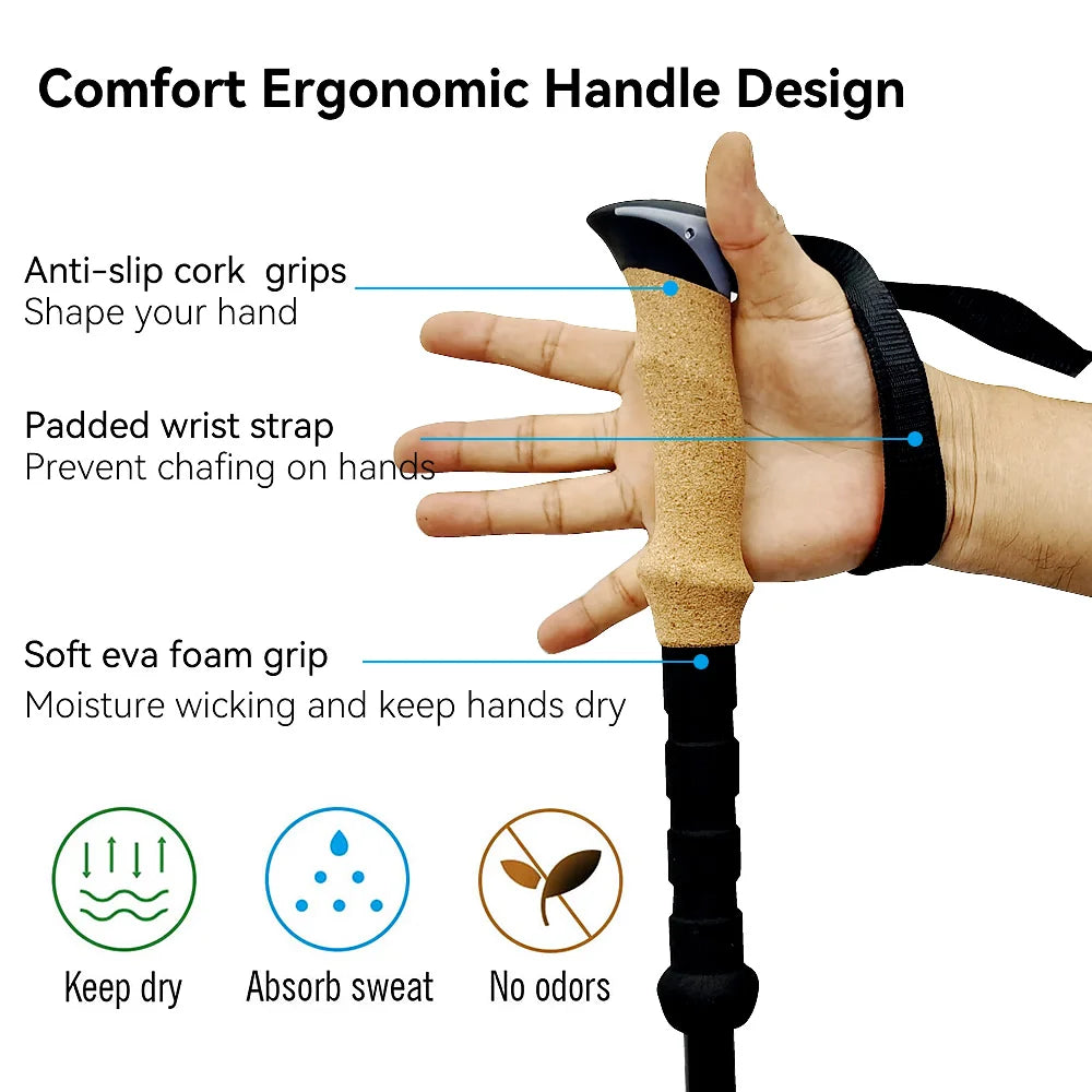 2Pcs Ultra-light Trekking Poles Telescopic Folding Poles Mountaineering Staffs Aluminum Alloy Cork Auxiliary Walking Sticks