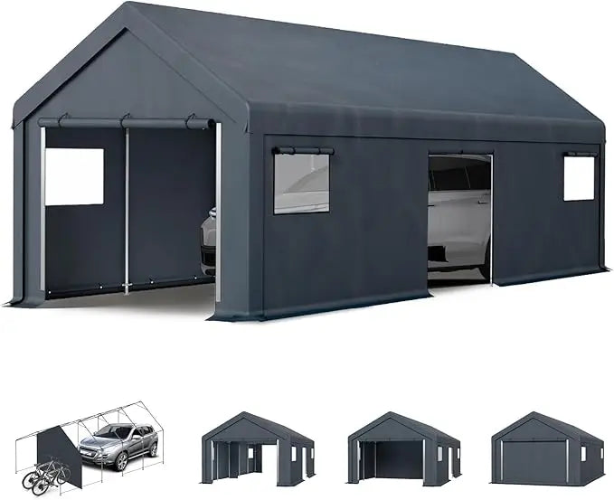 Heavy Duty Carport, Oversized Portable Garage Shelter, Outdoor Car Tent Tent with Rolled Up Sidewalls and Boat Truck Party Doors