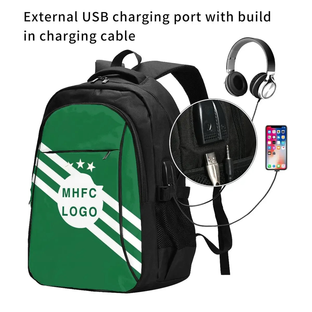 Israel F.C MHFC Large Durable Travel Laptop Backpack Water Resistant Bag with USB Charging Port Business Daypack for Women Men