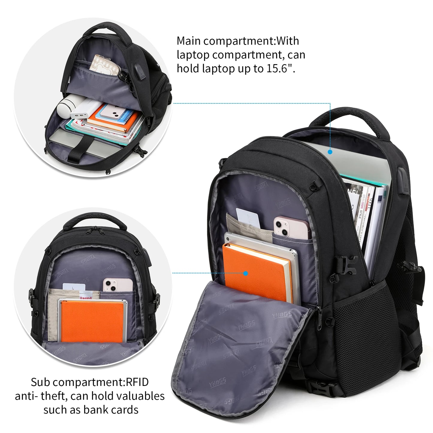Sports Skateboard Backpack RFID Anti-Theft Lock USB Charging Waterproof Laptop Backpack Large Capacity Basketball Storage Bag