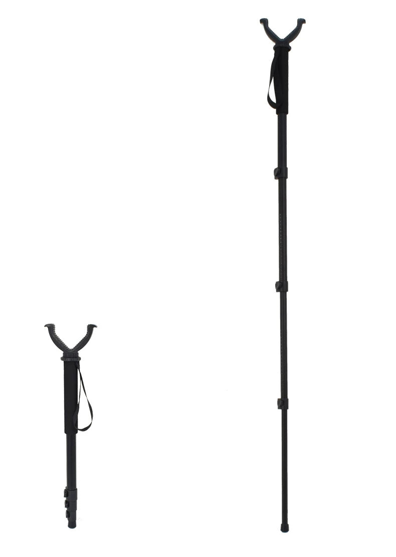 Aluminum Hunting Shooting Accessory V Shaped Rotating Yoke Monopod Telescopic Shooting Stick Hunting Stick with Shoulder Strap