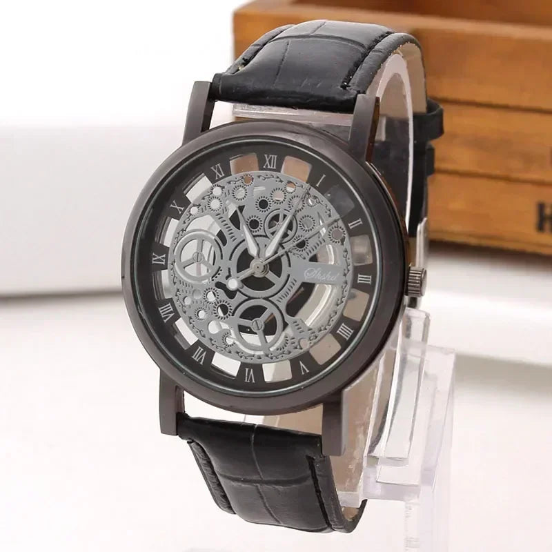 Men Watch Fashion Hollow Watches Men Roma Dial Leather Band Quartz Wristwatches Cheap Price Reloj Hombre Watches for Men