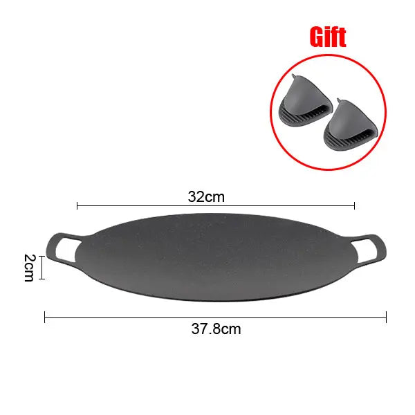 Korean BBQ Grill Pan Smokeless Round Griddle Pan Barbecue Plate Indoor Outdoor Grilling Frying Pan with Heat-resistant Gloves