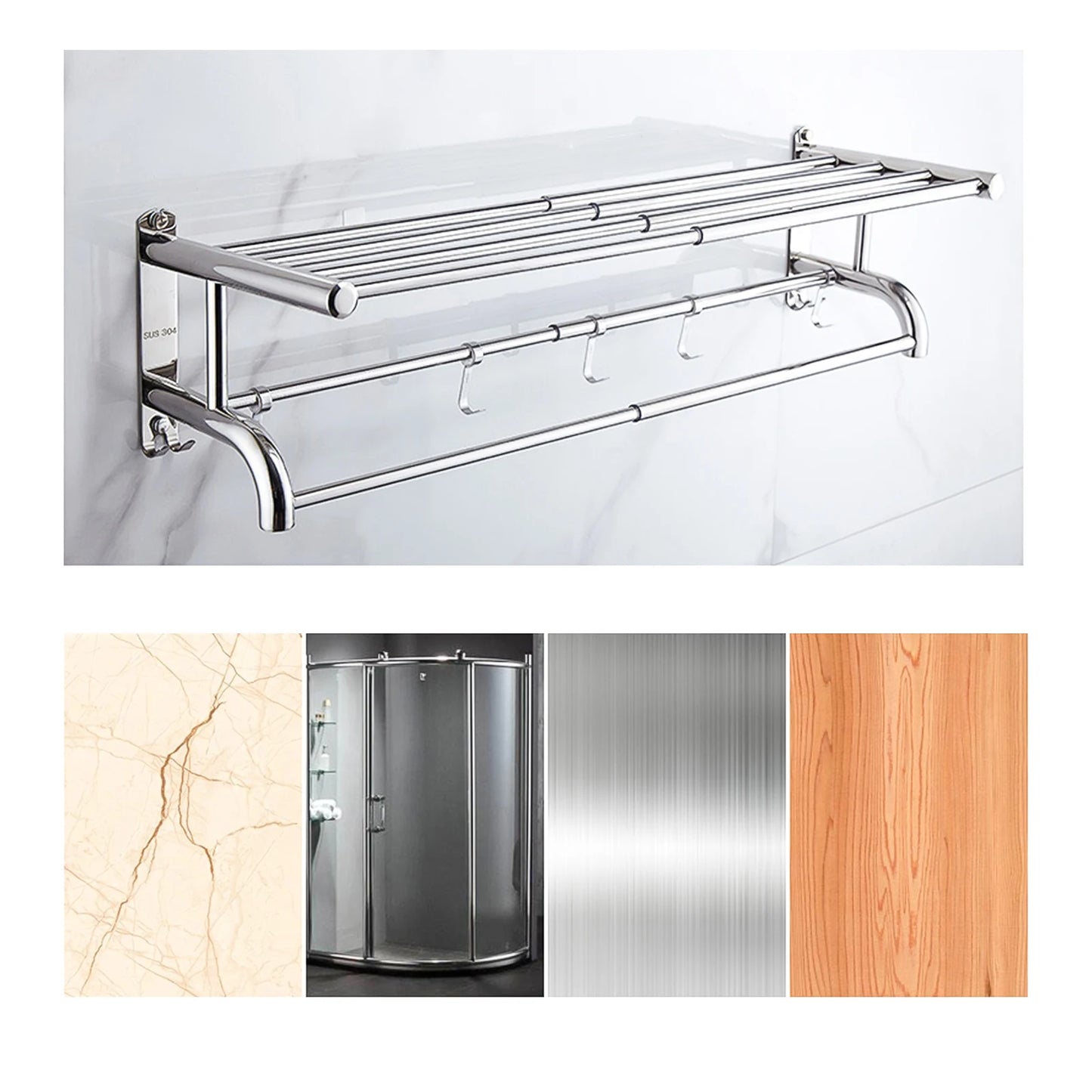 2-Tier Towel Rack Bathroom Hotel Rail Holder Stainless Steel Wall Mounted Storage Shelf Organizer Home Stainless Steel