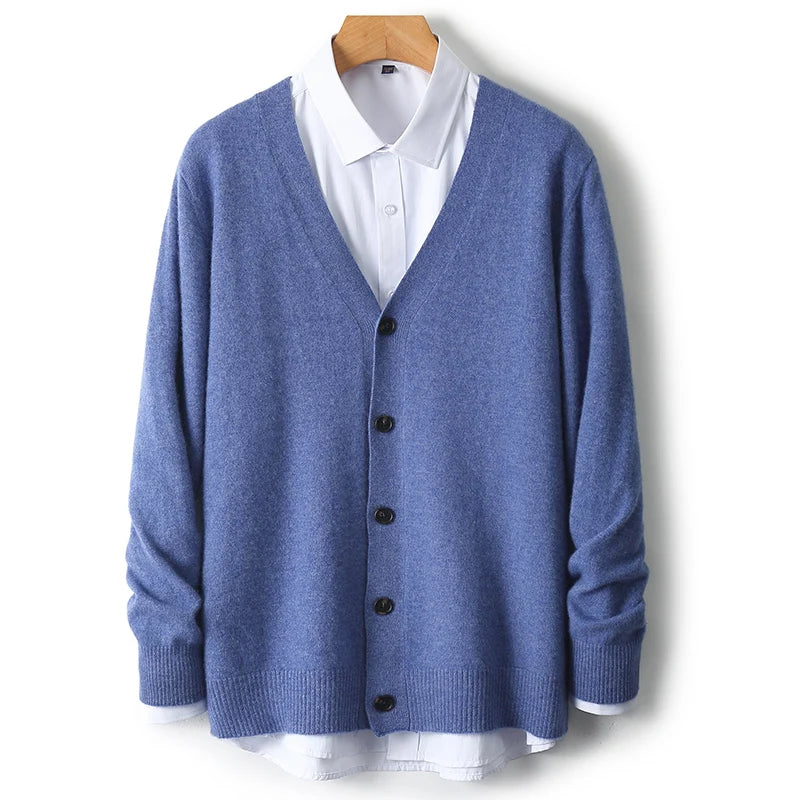 Men's V-Neck Sweater In Autumn And Winter 100% Long Sleeve Warm Knit Cardigan Loose Outer Wear Business Casual Coat Sweater.