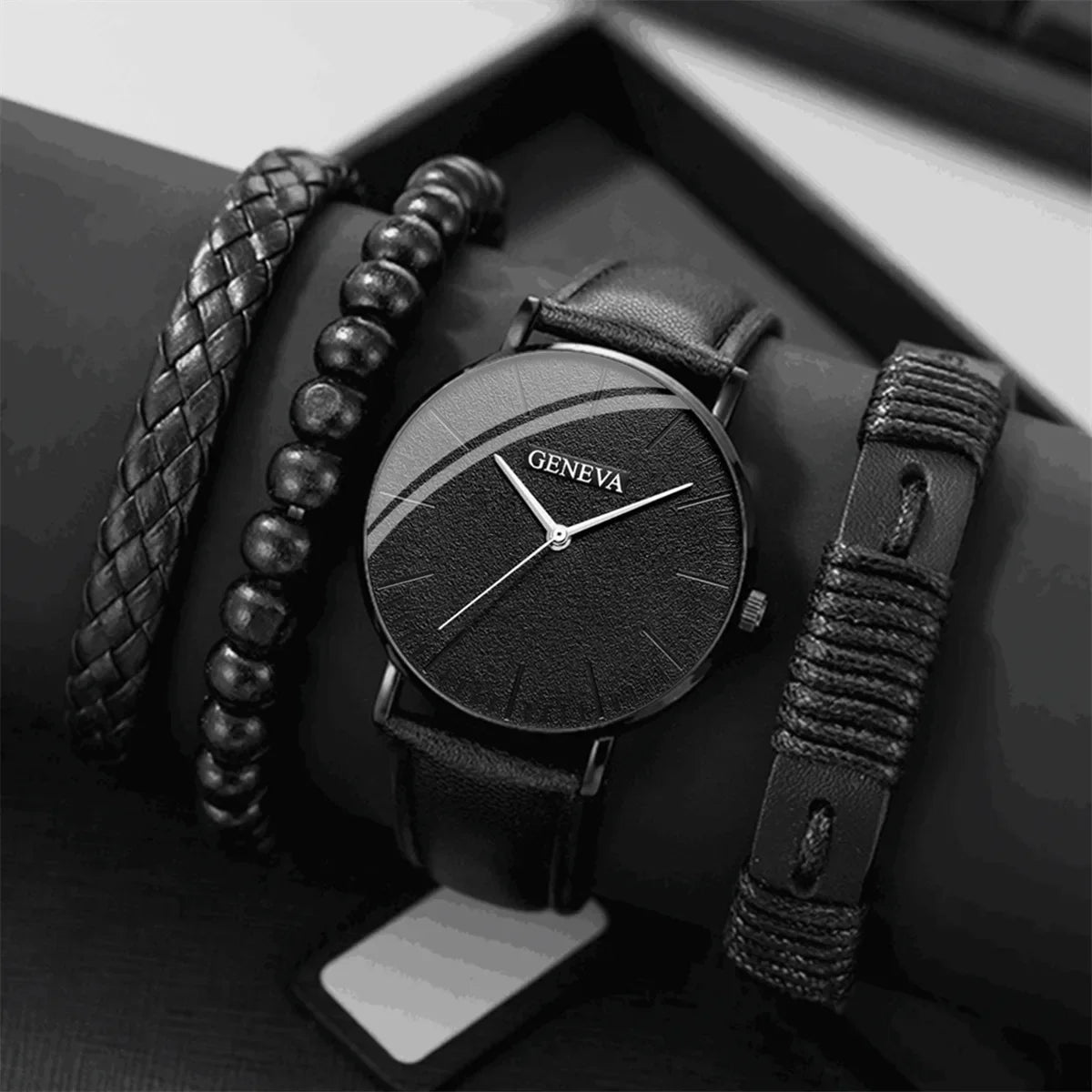 New Men Watch Luxury Bracelet Set Fashion Business Brown Leather Quartz Wrist Watches for Men Gift Set Relogio Masculino
