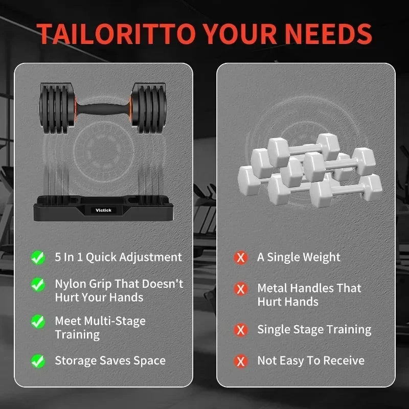 25/55lb Pair Adjustable Dumbbells Set Dumbbells with Anti-Slip Metal Handle for Exercise & Fitness Fast Adjust Weight