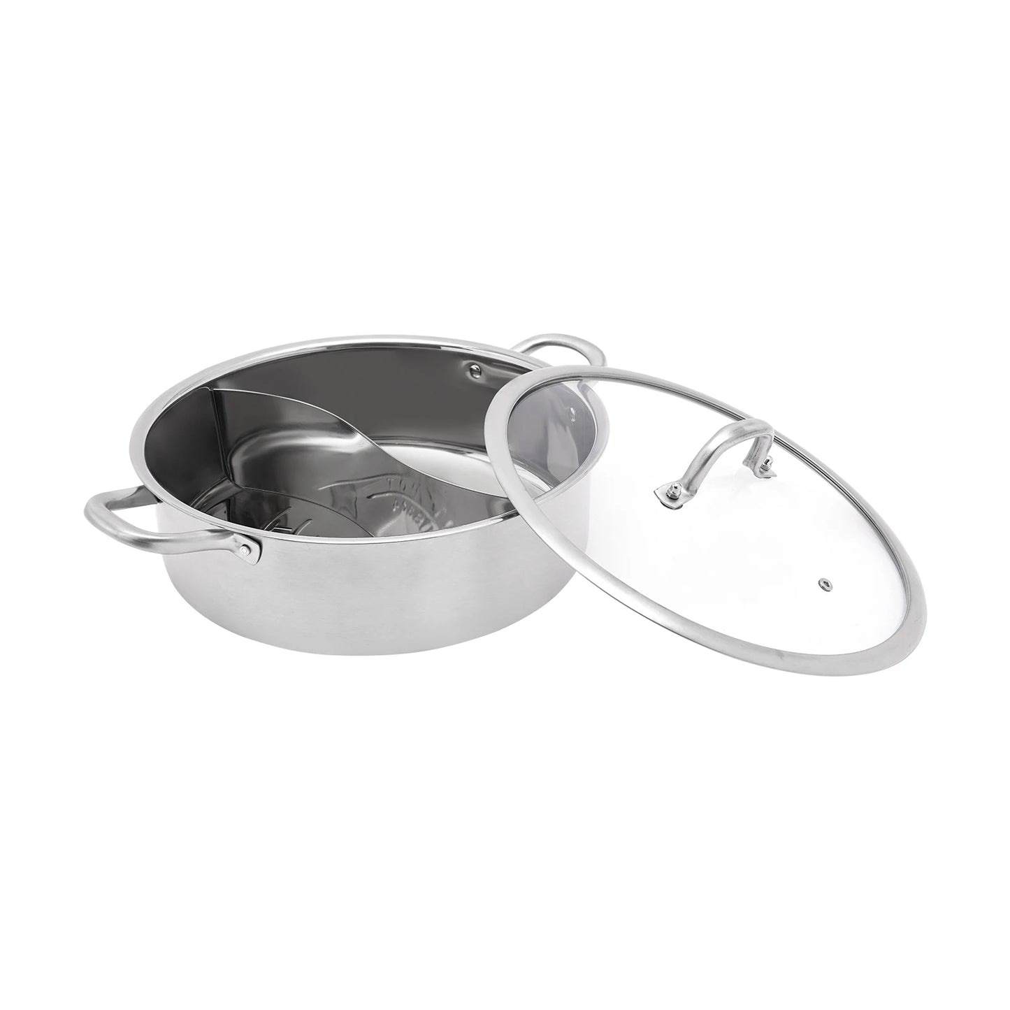 28/30 cm Stainless Steel Divided Hot Pots Cookware Hot Pot Compatible Double-flavor Hotpot Stock Pot with Spoon/ Leaky Spoon