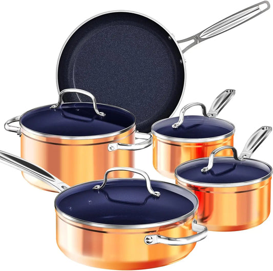 ave 9Pc Cookware Set Healthy Duralon Blue Ceramic Nonstick Coated, Diamond Infused Scratch-Resistant, Pfas Free, Oven Safe,